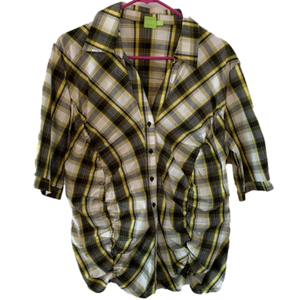 Adam Jacobs Blouse Black Yellow Plaid SS Sz 16